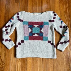 Vintage Handmade Geometric Wool Blend Knit Sweater Woman Small